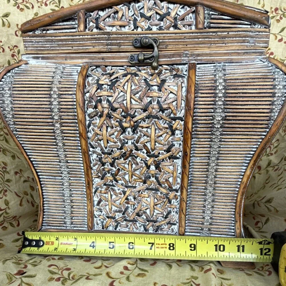 Vintage Style Wooden Rattan & Wicker Decorative Storage Chest– Boho,Swivel Latch